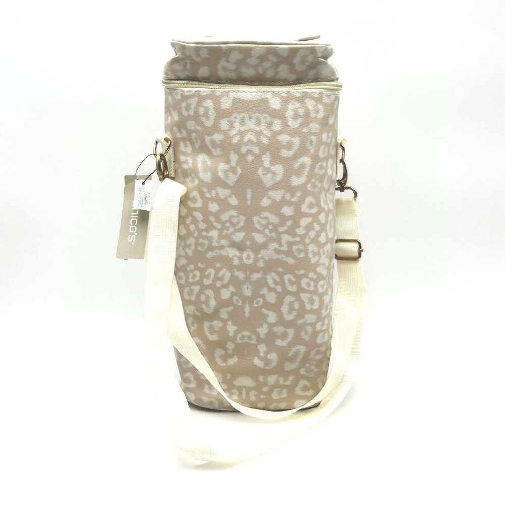 NWT CHICO’S Snow Leopard Insulated Wine Cooler Shoulder Bag 14"x6"x4" Tan Cream